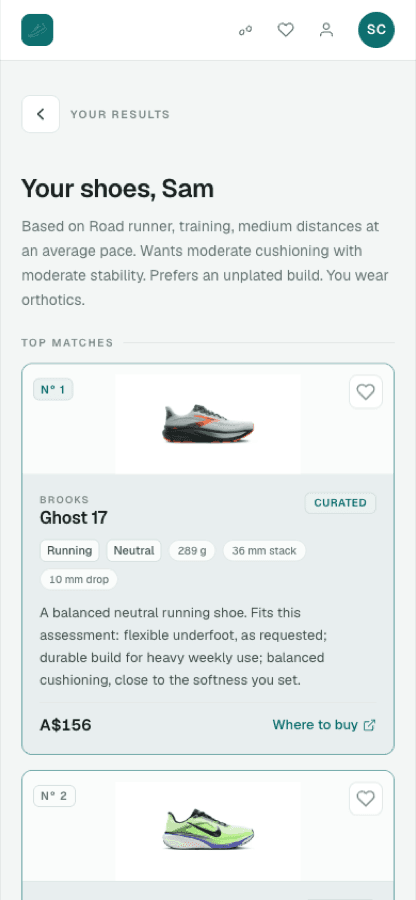 A personal shortlist of shoes with reasons on your phone